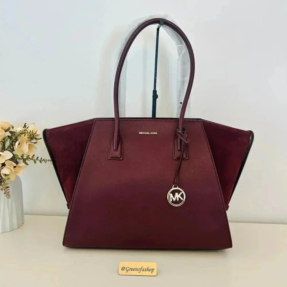 Michael Kors Handbags - Michael Kors Avril Extra-Large Leather and Suede Tote Bag Oxblood